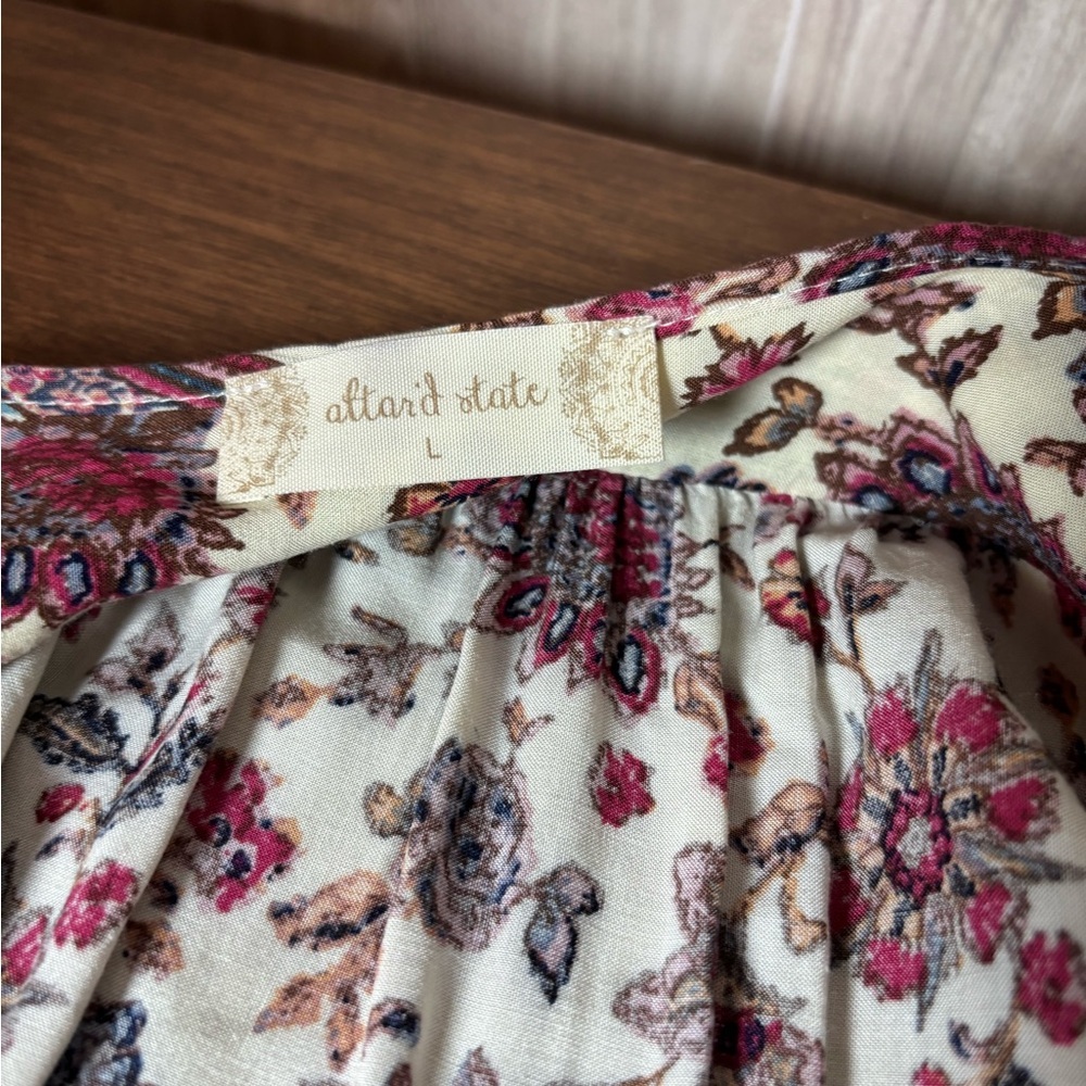 Altar'd State Bohemian Floral Blouse in Cream and Burgundy - Picture 3 of 10